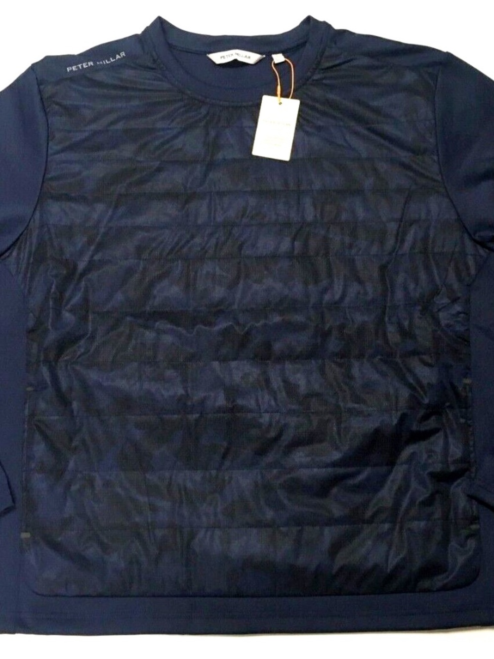 PETER MILAR QUILTED BLUE CAMO INSULATED FRONT PULLOVER
